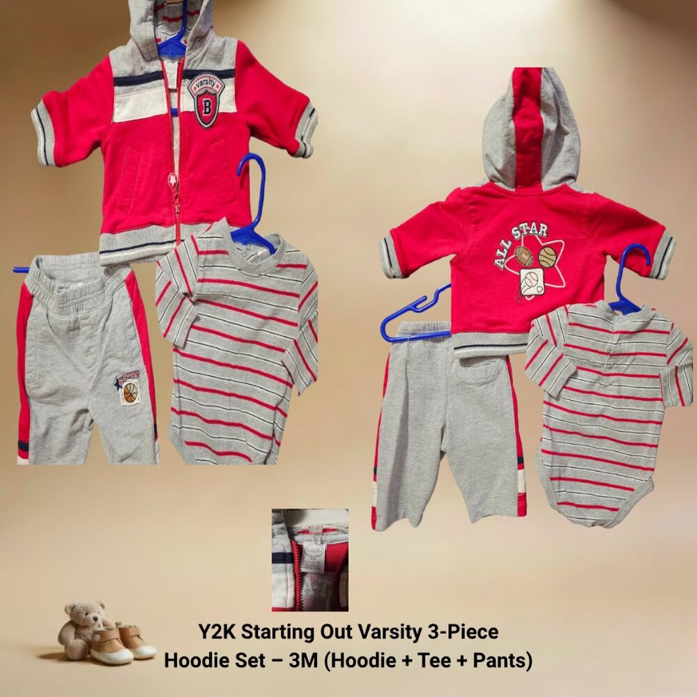 Y2K Starting Out Varsity 3-Piece Hoodie Set – 3M (Hoodie + Tee + Pants)